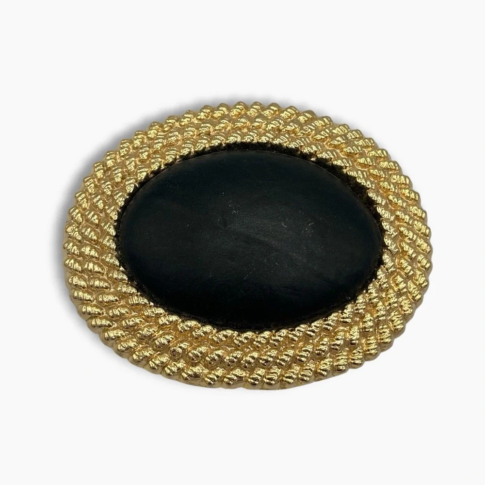 DAY LOR Vintage 1980's Black Leather Gold Tone Buckle Oval Twisted Rope